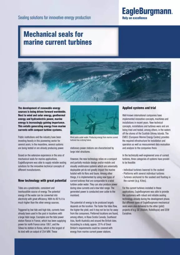 Mechanical seals for marine current turbines. Scottish Orkney Islands. EMEC (European Marine Energy Centre. Case Study. Solution.