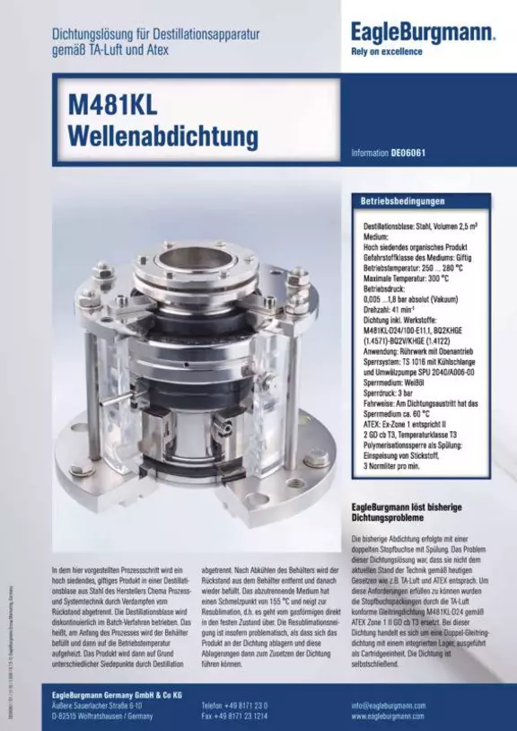 M481KL Wellebdichtung für Destillationsapparatur gemäß TA-Luft und Atex.