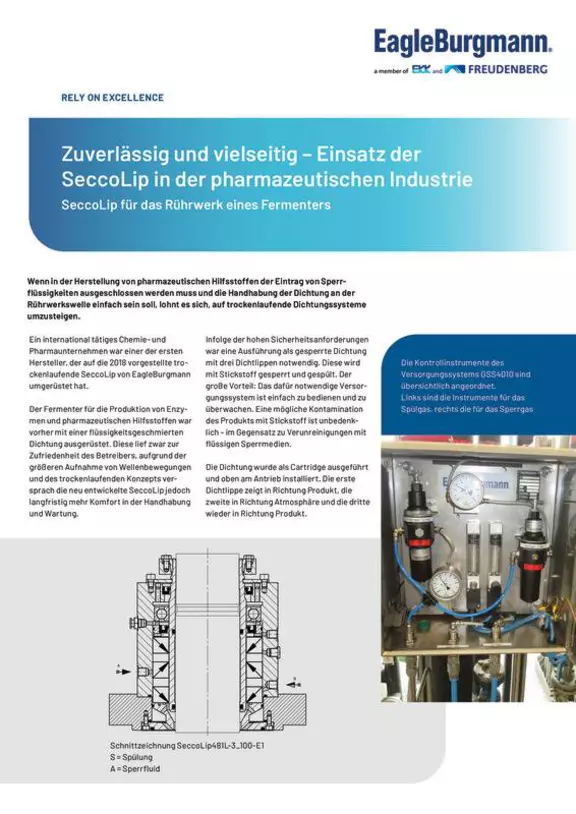 Zuverlässig und vielseitig - Einsatz der SeccoLip in der pharmazeutischen Industrie. Rührwerk Fermenter. Case Study. Solution.