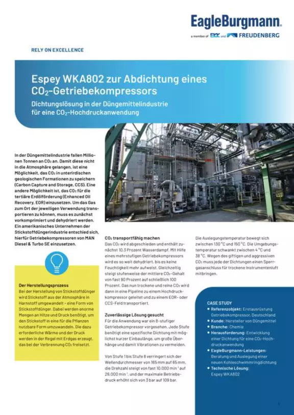 Case Study: WKA802 zum Abdichten eines CO₂-Getriebekompressors