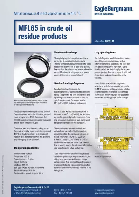 MFL65 in crude oil residue products. Conoco Humber refinery, UK. Case Study. Solution.