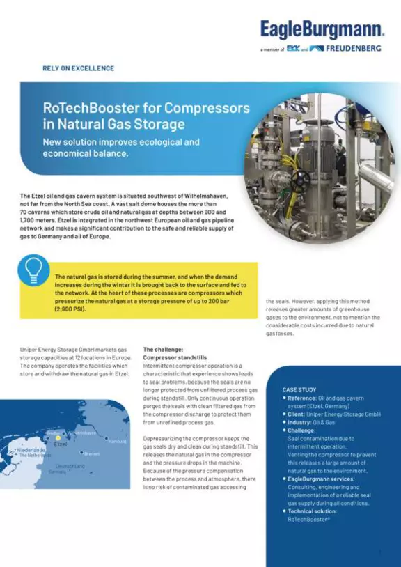 RoTechBooster for compressors in natural gas storage. Etzel, Germany. Case Study Solution.
