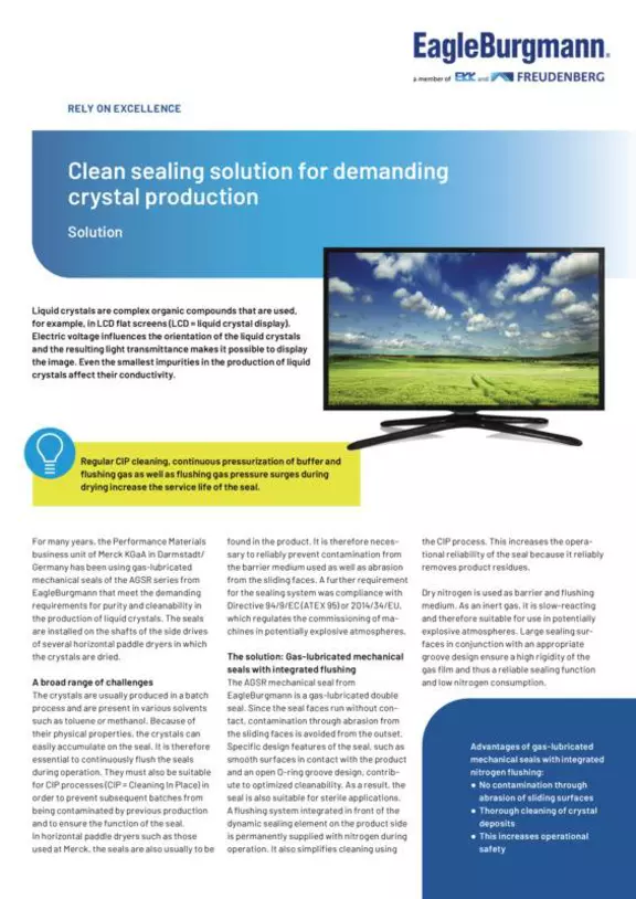 AGSR. Clean sealing solution for demanding crastal production. Case Study, Solution. lip seal