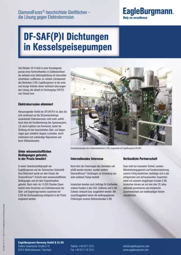 DiamondFace-beschichtete Gleitringdichtungen für Speisepumpen