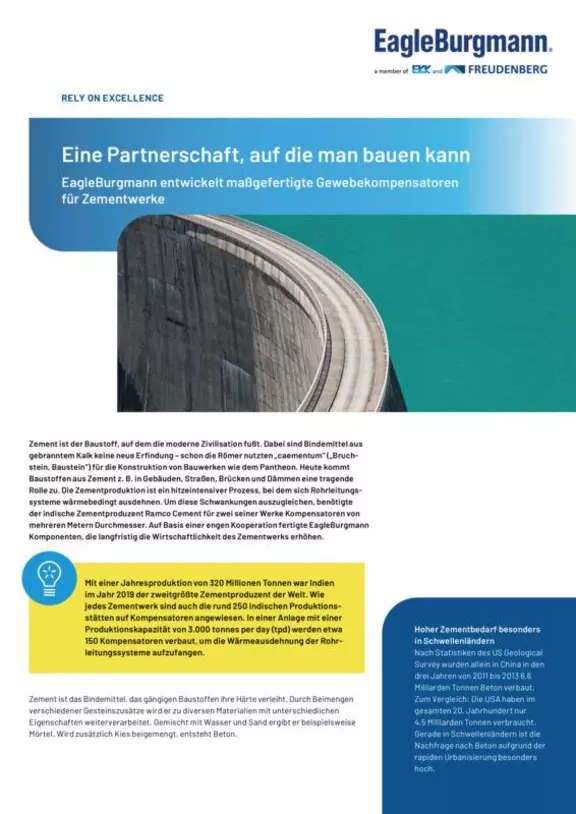 Eine Partnerschaft, auf die man bauen kann. Maßgefertigte Gewebekompensatoren für Zementwerk.