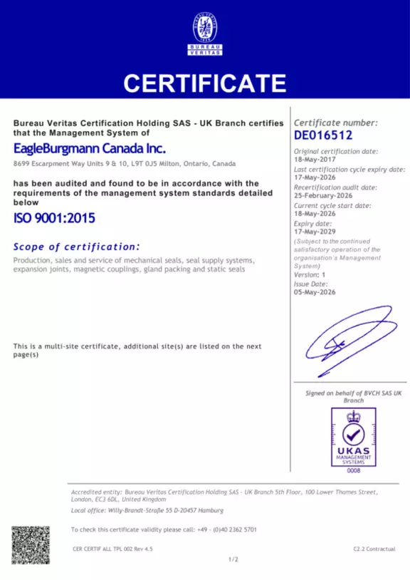 ISO 9001:2015, EagleBurgmann Canada