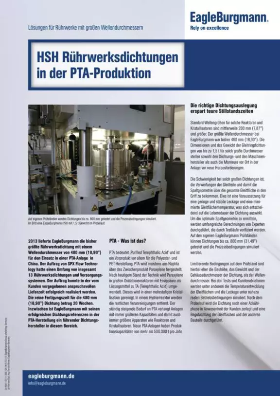 HRH Rührwerksdichtungen in der PTA-Produktion