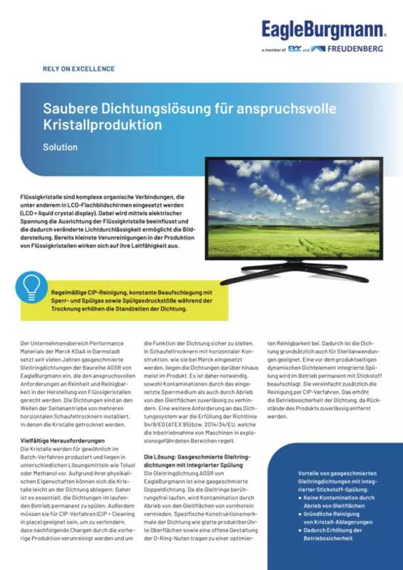 AGSR. Saubere Dichtungslösung fü ranspruchsvolle Kristallproduktion. Case Study. Solution. lip seal