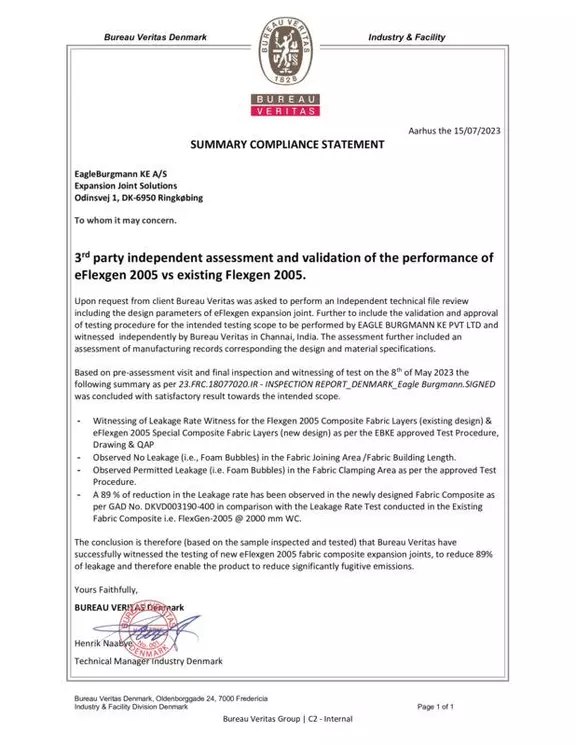 Microsoft Word - 23.FRC.18077020 - Summary Compliance Statement. 3rd party independent assessment and validation of the performance of eFlexgen 2005 vs existing Flexgen 2005. Bureau Veritas.