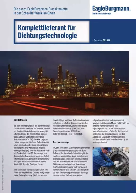 Komplettlieferant für Dichtungstechnologie. Sohar-Raffinerie, Oman. Produkte & Service. Case Study. Solution.