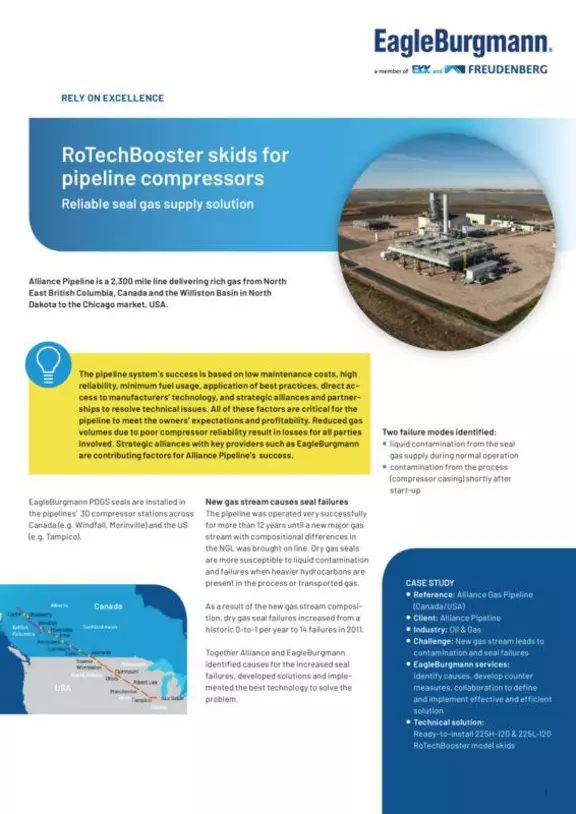 RoTechBooster skids for pipeline compressors. Alliance pipeline. USA. Case Study. Solution.