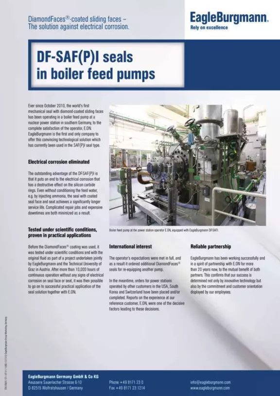 DF-SAF(P)I seals in boiler feed pumps. E.ON., Germany. Case Study. Solution.