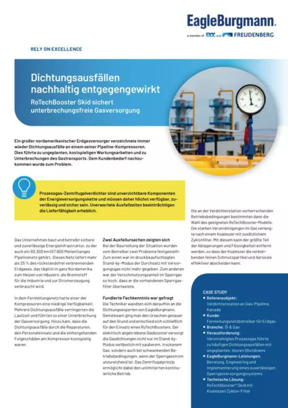 RoTechBooster. Dichtungsausfällen nachhaltig entgegenwirken. Case Study. Solution. Canada. Gas pipeline.