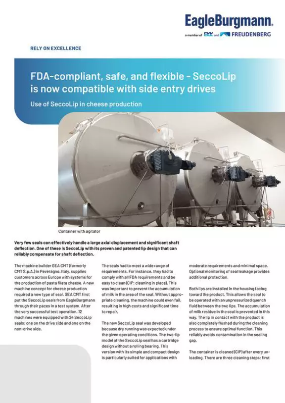 FDA-compliant, safe, and flexible - SeccoLip is now compatibel with side entry drives. Case Study, Solution.