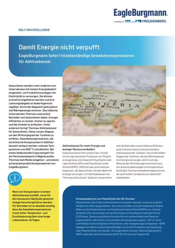 Damit Energie nicht verpufft. Gewebekompensator für Abhitzekessel. Case Study. Solution.