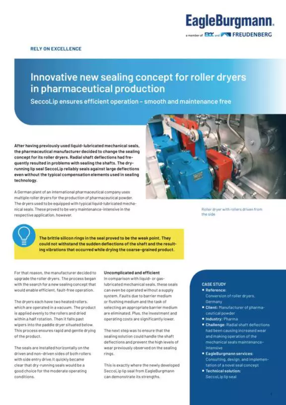 SeccoLip. Innovative new sealing concept for roller dryers. Pharma. lip seal. Case Study. Solution.