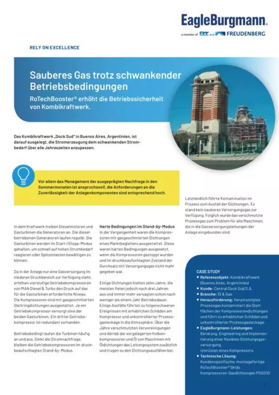 RoTechBooster. Sauberes gas trotz schwankender Betriebsbedingungen. Kombikraftwerk. Central Dock. Sud S.A. Argentinien. Case Study. Solution.