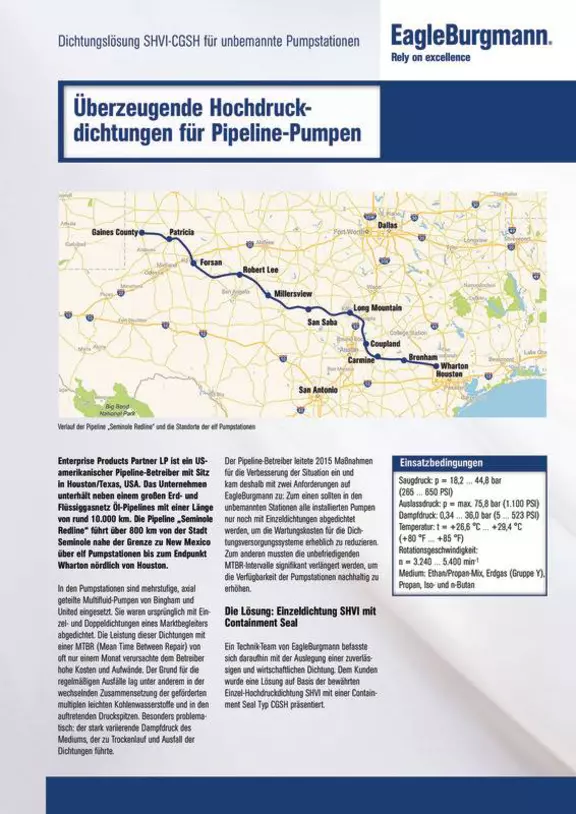 SHVI-CGSH. Überzeugende Hochdruckdichtung für Pipeline-Pumpen. USA. Case Study. Solution.
