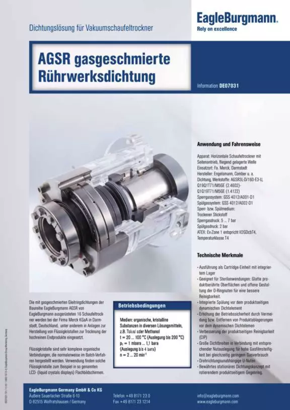 AGSR gasgeschmierte Rührwerksdichtung