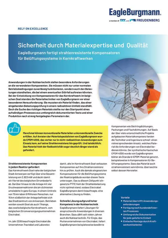 Sicherheit durch Materialexpertise und Qualität. Strahlenresistente Kompensatoren für belüftungssystem in Kernkraftwerken. Case Study. Solution.
