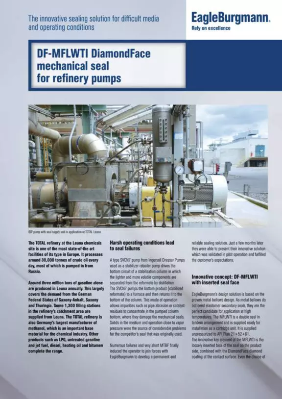 DF-MFLWTI DiamondFace mechanical seal for refinery pumps