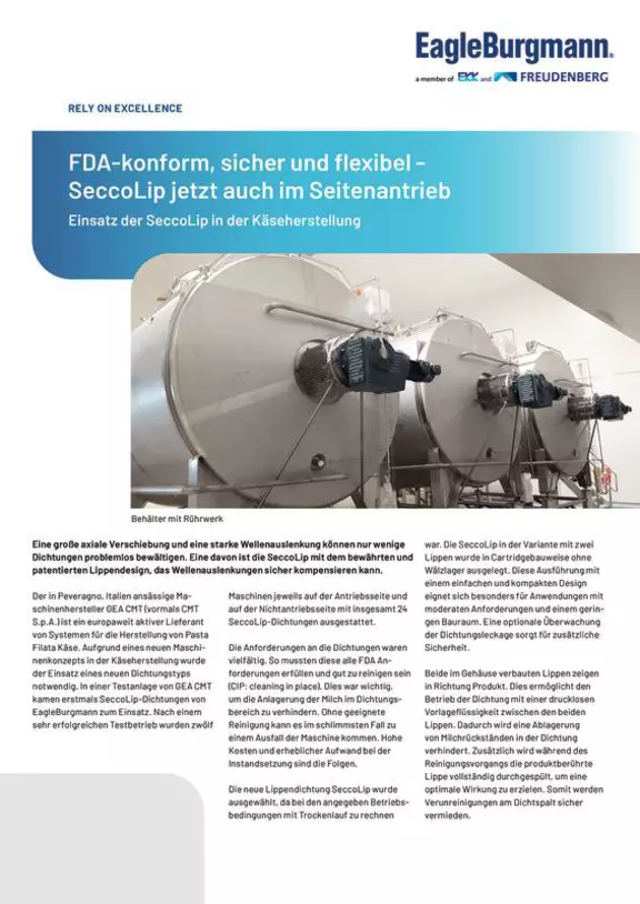 FDA-konform, siche rund flexible - SeccoLip jetzt auch im Seitenabtrieb. Einsatz der SeccoLip in der Käsehrstellung. Case Study, Solution.
