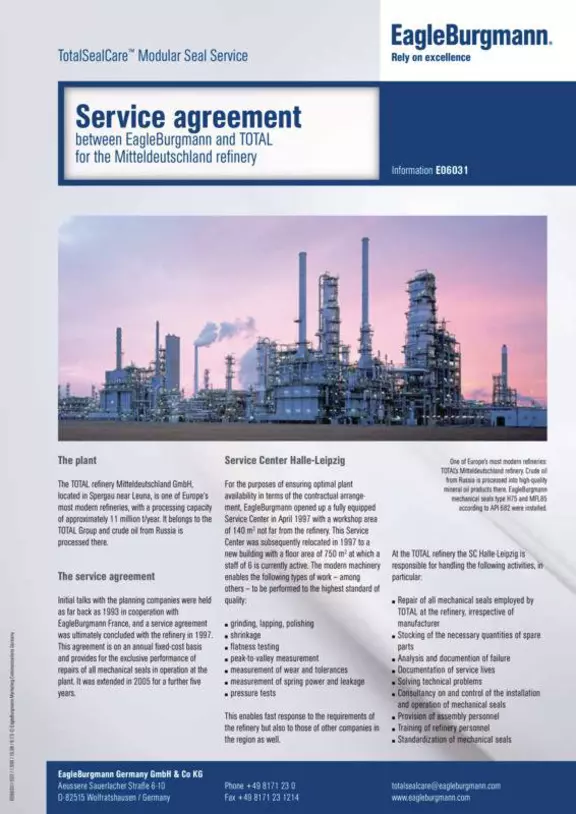 Service agreement between EagleBurgmann and TOTAL for the Mitteldeutschland refinery