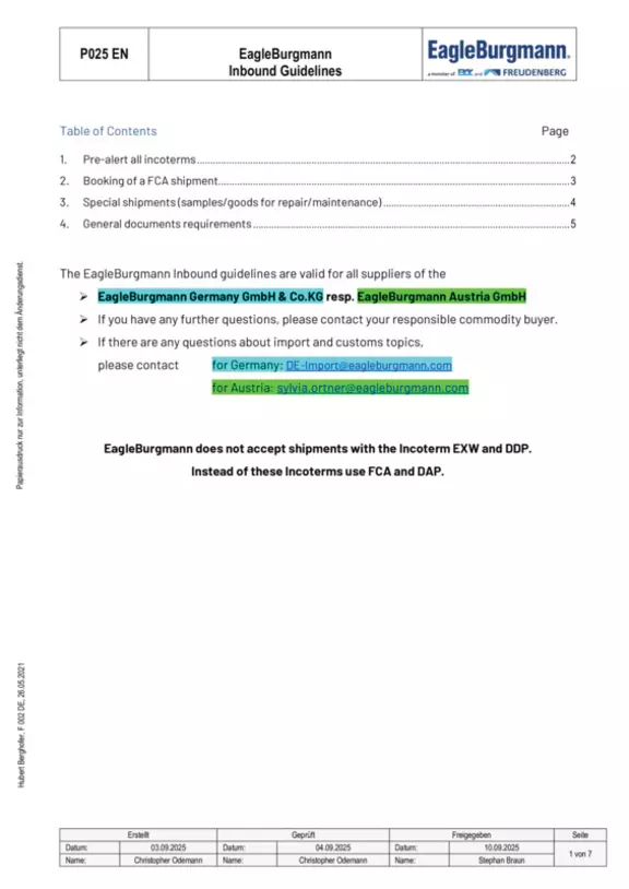 Inbound Logistics Guidelines (DE, AT)