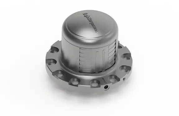 Metal industrial mechanical seal with flange, housing and outlet marking for reliable sealing in rotating equipment.