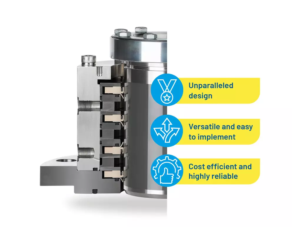 Cross-sectional industrial mechanical seal highlighting innovative design, easy implementation, and cost-efficient reliability for demanding pump systems.