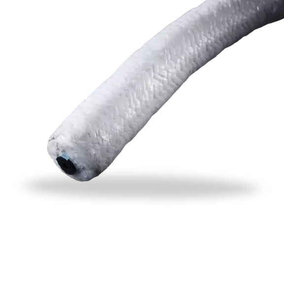 White braided packing made from high-performance fibers for reliable sealing in pumps, valves, and industrial process equipment.