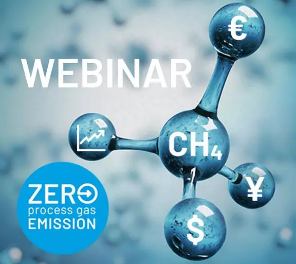 Structure of methane with icon "zero process gas emission"