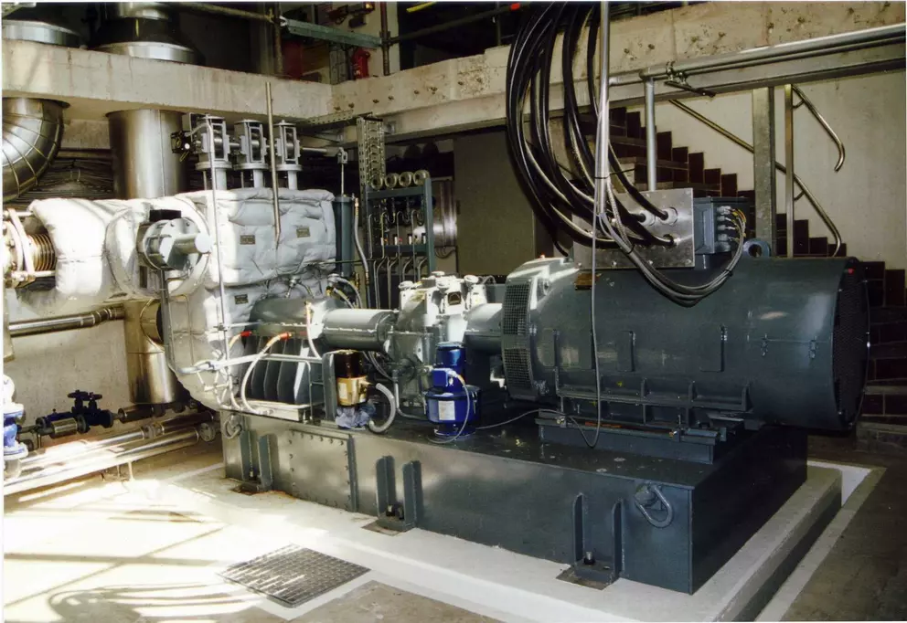 Industrial compressor system installed in a plant environment.