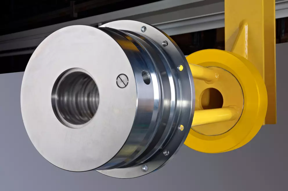 Mechanical seal assembly mounted on industrial shaft equipment.