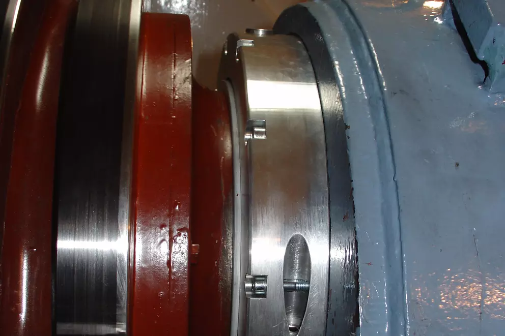 Mechanical seal installed on industrial rotating shaft equipment.
