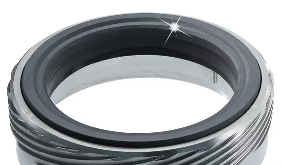 Close-up of an EagleBurgmann DiamondFace mechanical seal ring, highlighting the diamond-coated seal face for reduced wear, long service life, and reliable industrial performance.