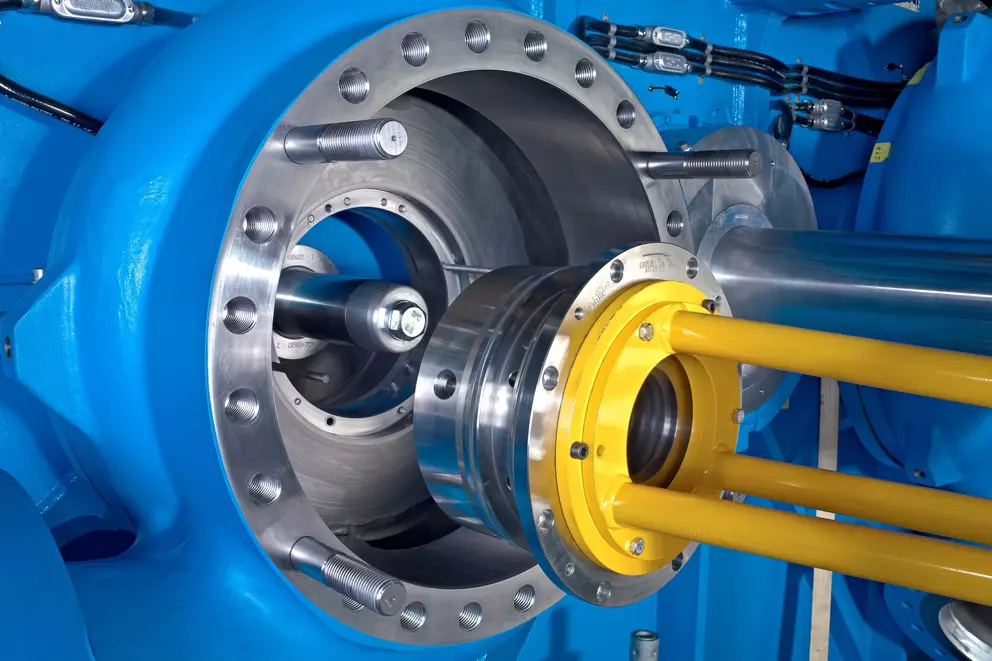 Mechanical seal installation on industrial rotating equipment housing.