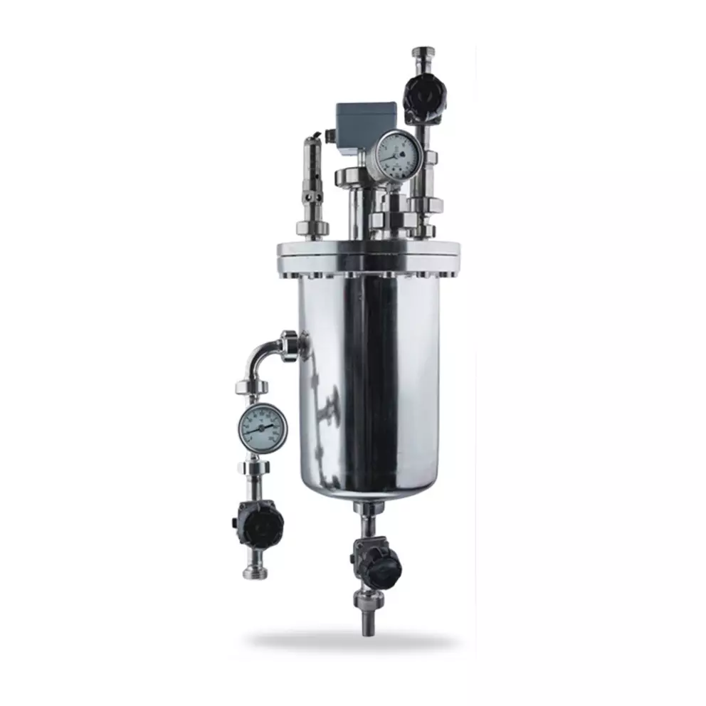 EagleBurgmann stainless steel industrial vessel with gauges, valves, and connections, shown on a light background as a component for sealing and process applications.