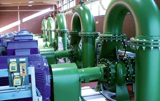 Industrial pumping station supplying untreated raw water for the Ruhr area’s drinking water system in Germany.