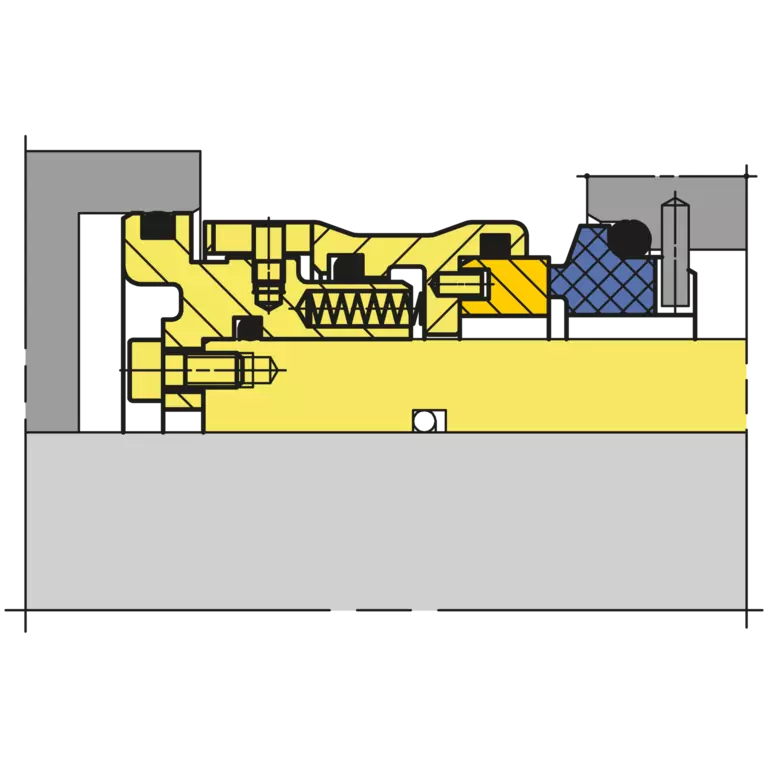 Cross-sectional technical drawing of a mechanical seal for marine current turbine applications.