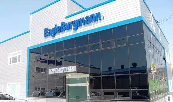 EagleBurgmann office building with modern glass facade and prominent company signage in a clean commercial setting.