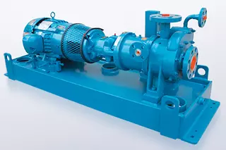 Centrifugal pump with magnetic coupling seals for handling cleaning agents in an industrial facility in the USA.