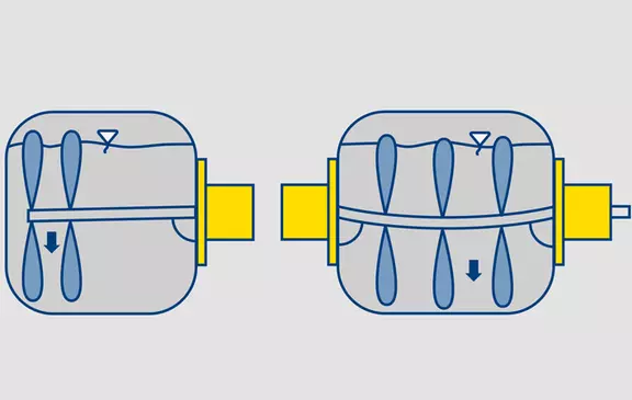 Technical illustration of two horizontal agitator vessels with side-mounted shaft seals.