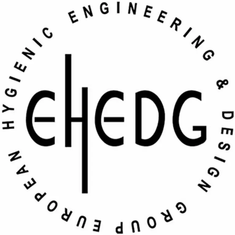 EHEDG-Logo, das die Zertifizierung der European Hygienic Engineering and Design Group für hygienische Ausrüstung kennzeichnet.