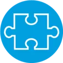 Blue circular icon with a white puzzle piece symbol representing tailored solutions, compatibility, and modular systems.