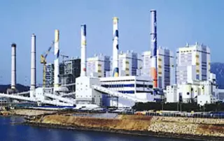 Power plant facility on the waterfront, representing industrial reference applications for EagleBurgmann DF-SA with DiamondFace mechanical seal technology.
