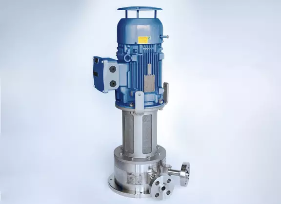 RoTechBooster industrial pump unit with vertical motor assembly and stainless steel base in product view.