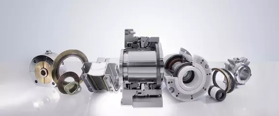 Mechanical seal system showing housing, shaft seal, sealing elements, and springs