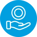 Blue circular icon with a white hand and circle symbol representing support, service, and customer-focused solutions.