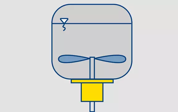 Technical illustration of an agitator vessel with bottom-mounted shaft seal.